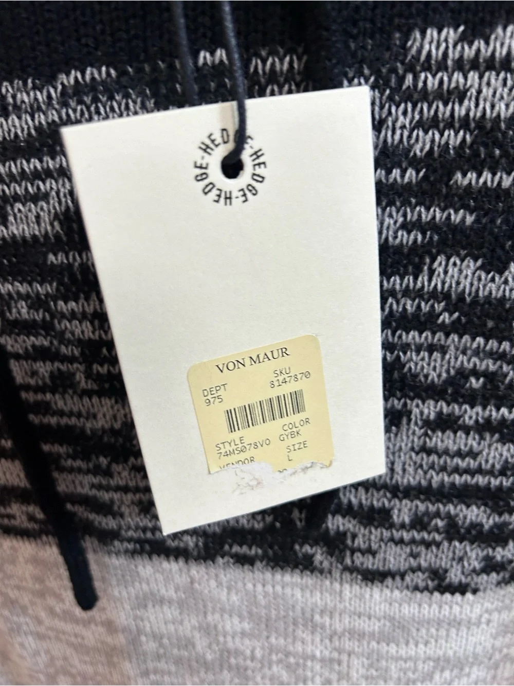NWT HEDGE Men's Colorblock Knit Pullover Hoodie Sweater Gray & Black Size Large
